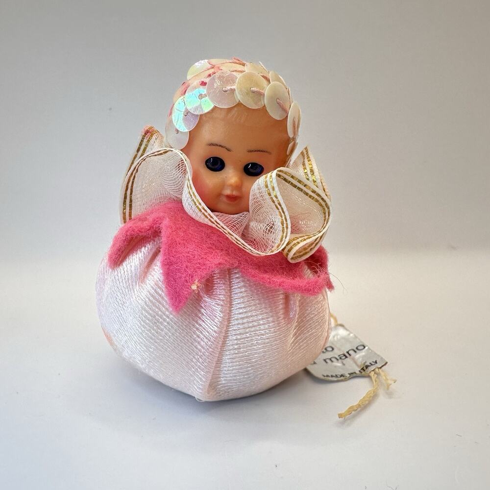 Vtg Mini Bean Bag Cavicchi Doll Handmade in Italy Giocattou Sleep Eyes Ornament